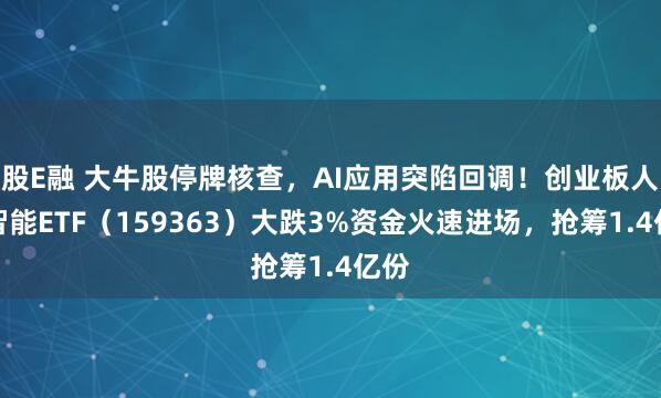 股E融 大牛股停牌核查，AI应用突陷回调！创业板人工智能ETF（159363）大跌3%资金火速进场，抢筹1.4亿份